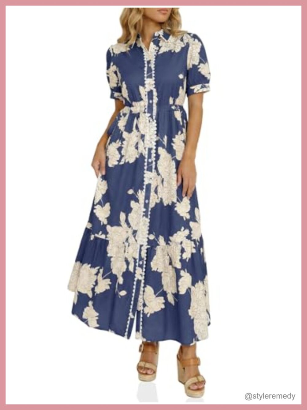 Womens Maxi Shirt Dress Floral Short Sleeve Button Summer Beach Dress